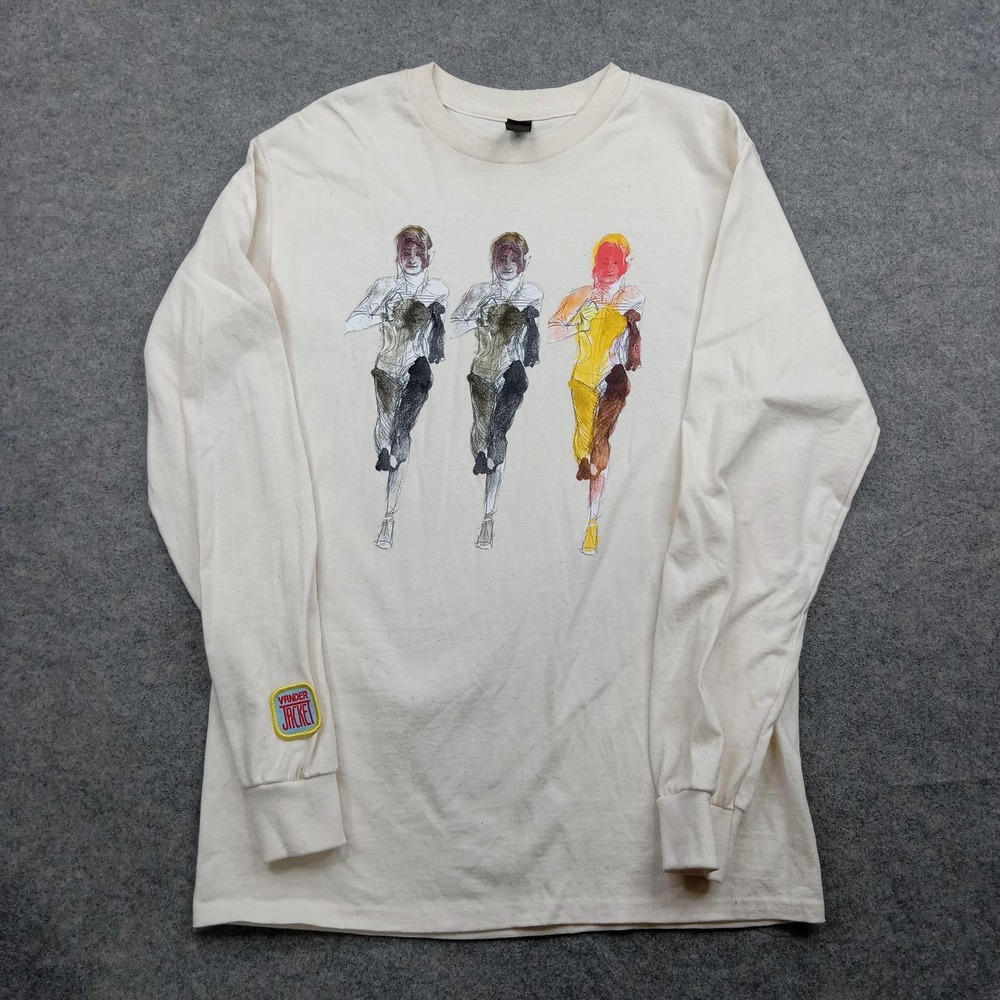 Vander‎ Jacket Gildan Shirt Mens Small White Construction Graphic Long Sleeve
